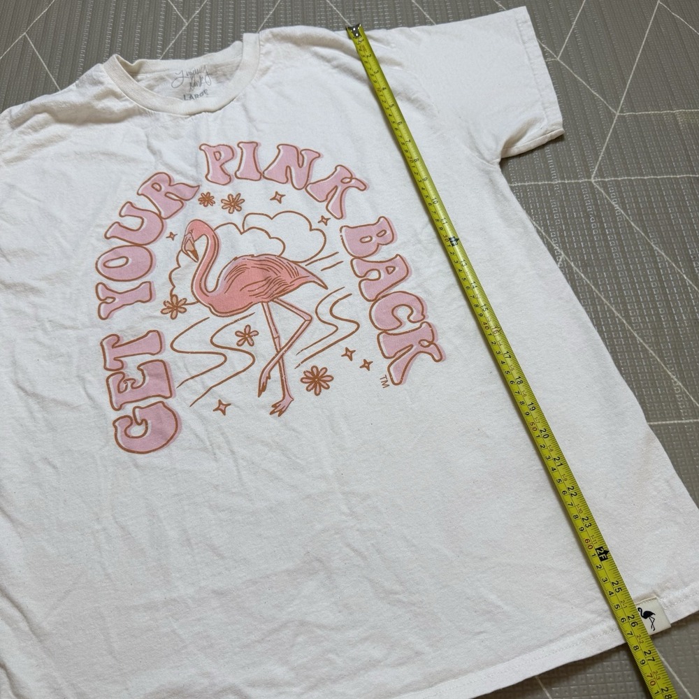 Lindsey Gurk Get Your Pink Back Graphic Tee Large Off White Pink Flamingo - Picture 5 of 5